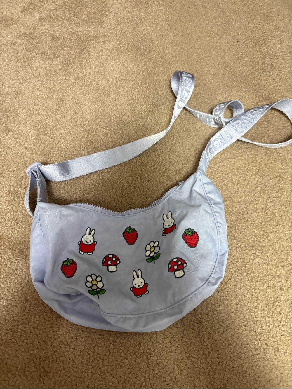 BAGGU Light Blue Crossbody Bag w/ Strawberry & Miffy
